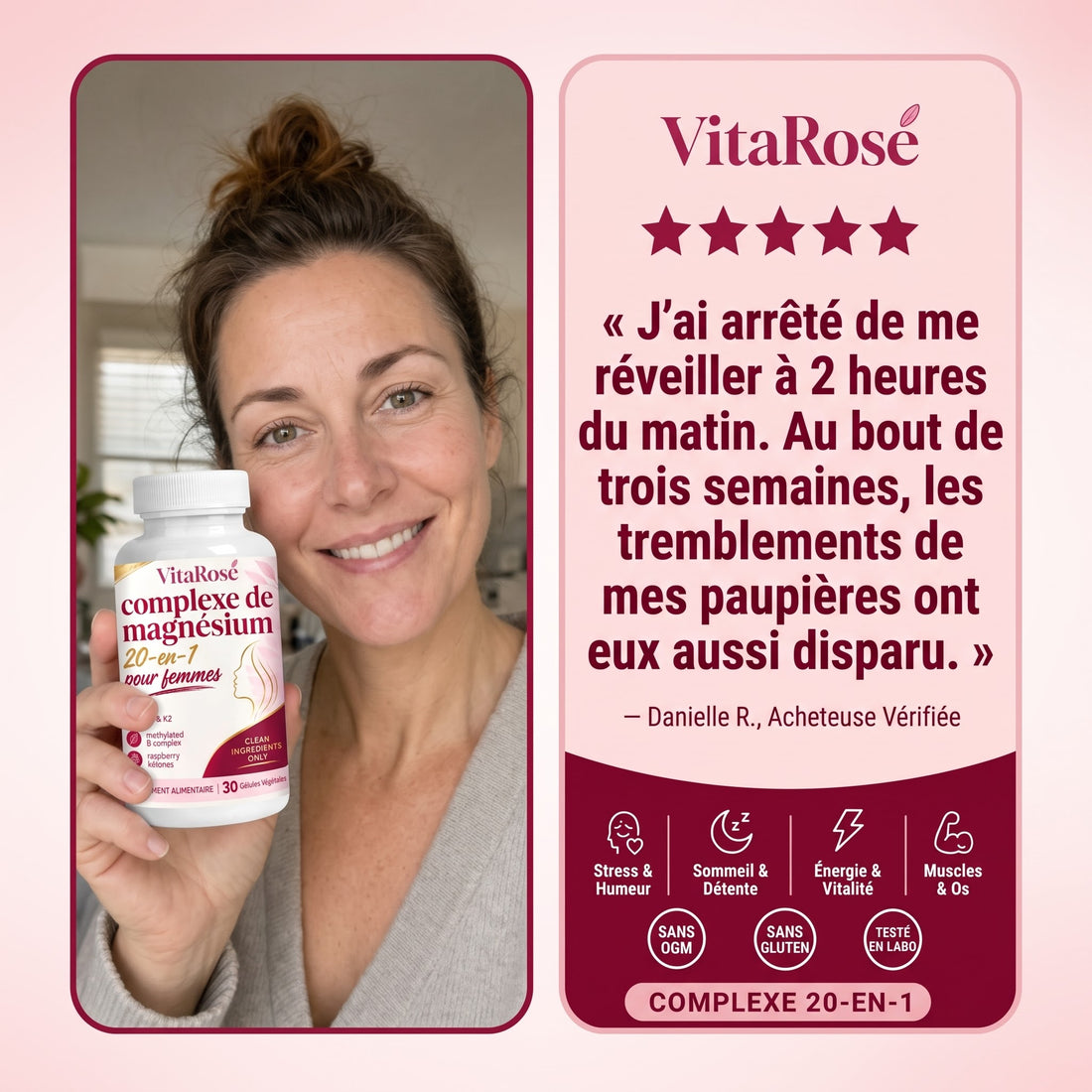Avis cliente VitaRose avec le flacon de complexe de magnésium